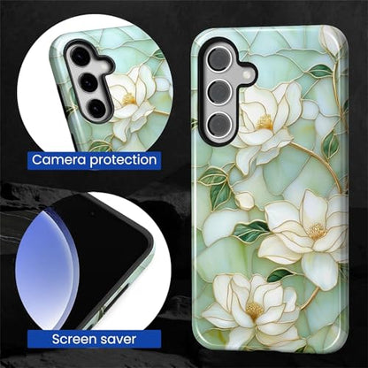Case Compatible with Samsung Galaxy S23 FE, Hybrid 2-Layer Hard Shell Protection Case, Shockproof Protective Tough Phone Cover, Blooming Cyan Flowers - color: Blooming Cyan Flowers, size: Samsung Galaxy S23 FE
