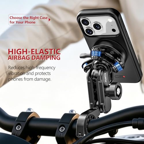 Motorcycle Phone Mount with Vibration Dampener Anti-theft 0.87''-1.26'' Handlebar Phone Mount for iPhone 17 Pro Max Aluminum Alloy Handlebar Mount High-Speed Secure Lock