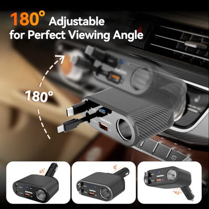 MAGJIEYX Car Cigarette Lighter Splitter Charger, Fast Car Phone Charger with 1-Socket(100W) Charging Adapter and USB C Coiled Cable for iPhone 17 16 15, Galaxy S25 Ultra/iPad/GPS/Dash Cam/Laptop