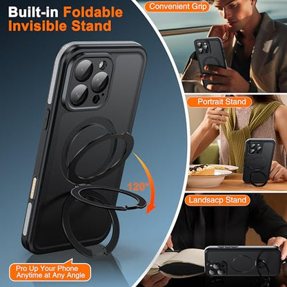Oterkin Magnetic Stand for iPhone 16 Pro Case Waterproof IP68, Black - color: Black, size: iPhone 16 Pro 6.3''