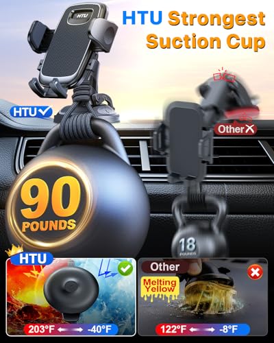 HTU 2026 Latest Upgrade Military-Grade Anti-Shake 90+LBS Car Phone Holder - color: Deep Black