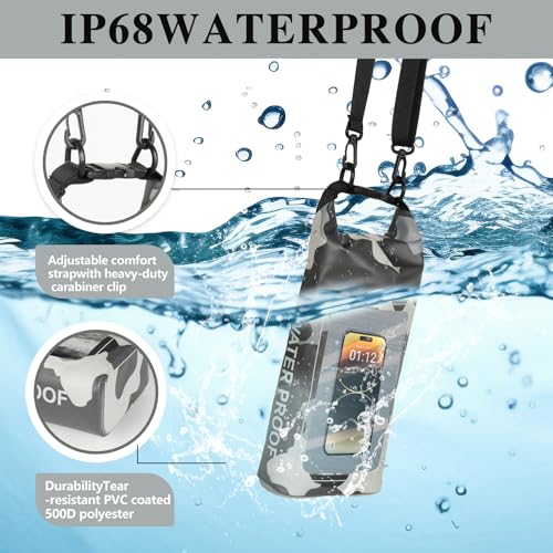IP68 Waterproof Dry Bag, 2L - Roll Top Waterproof Pool Bag，Dry Bags for Kayaking Waterproof-w/Phone Pouch,Large Waterproof Phone Pouch,Boating & Kayak Accessories Camping (Gray 2L) - color: Gray 2L
