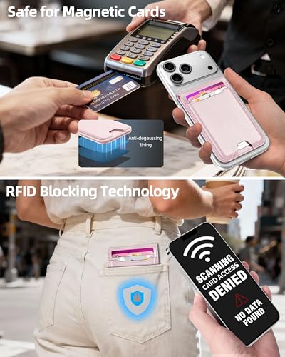 For Magsafe Wallet with Money Clip, 5 Card Holder, Adjustable Stand | Strongest Magnetic Wallet for iPhone 17/16/15/14/13/12 Series, ID Window, RFID Blocking, Not for 13/12 Mini, Pearl Pink - color: Pearl Pink