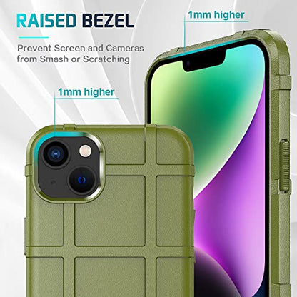 Rugged Shield 8ft Drop Proof TPU Thick Armor Tactical Protective Case Compatible with iPhone 14 Plus (6.7 inches) - Army Green - color: Army Green, size: iPhone 14 Plus