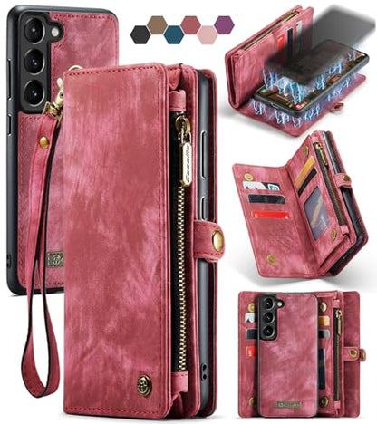 Compatible with Samsung Galaxy S23 Wallet Case,Zipper Folio Leather Case Wallet with Card Holder Strap Wristlet Detachable Magnetic Protective Back Case for Galaxy S23 5G 6.1 Inch(Red) - color: Red, size: S23 5G 6.1 Inch