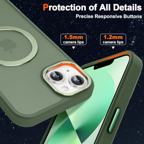 Magnetic for iPhone 13 Case with Ring Stand, Midnight Green | Invisible Magnetic Kickstand, 10FT Drop Protection Shockproof, Velvety Touch, Slim Translucent Matte Back - color: Midnight Green, size: Iphone 13 6.1 inches