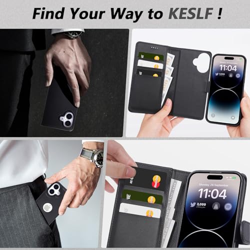 2 in 1 PU Leather for iPhone 16 Leather Case, Detachable Wallet Case with Card Holder, Removable Flip Folio Cover with RFID Blocking, Stand Shockproof Phone Cover（Compatible with MagSafe） Black - color: Black, size: Iphone 16