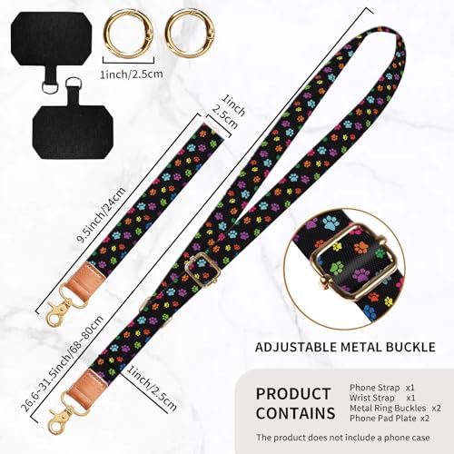 Phone Lanyard Crossbody Wrist Strap, Universal Adjustable Neck Strap for Phone Case Keys ID Badges, Travel Essential - color: Black Dog Paws