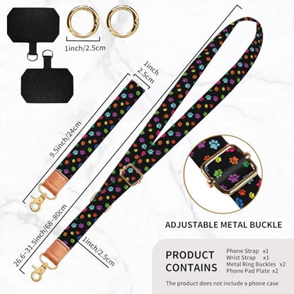 Phone Lanyard Crossbody Wrist Strap, Universal Adjustable Neck Strap for Phone Case Keys ID Badges, Travel Essential - color: Black Dog Paws