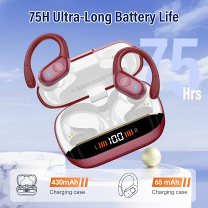 Wireless Earbuds Sports, 75Hrs Bluetooth 5.4 Headphones, Bass Hi-Fi Stereo - color: Y-Starry Red