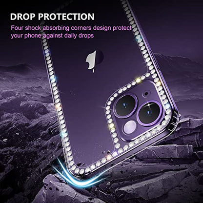 Compatible with iPhone 14 Case for Women Girls 3D Glitter Sparkle Bling Case Luxury Shiny Cute Crystal Charms Rhinestone Diamond Bumper Soft TPU Clear Cover Case for iPhone 14 - size: iPhone 14
