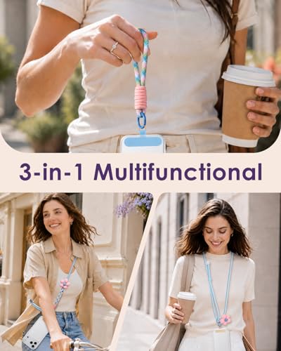 Swooflia Cell Phone Crossbody Lanyard for Women - Adjustable, Lightweight Strap with Tether Tabs for Travel Hiking Hands-Free - color: Floral Blue
