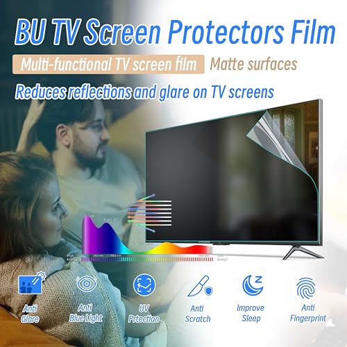 Anti-Glare Film for TV 55 Inch Anti-Blue Light Film Anti Glare TV Screen Protector Indoor Outdoor TV Glare Screen Frosted Film Anti-Reflection Rate Up To 90%