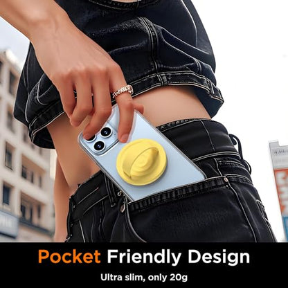Upgraded Magnetic Phone Grip, Liquid Silicone Soft and Portable, Removable Finger Loop Ring Grip Holder for iPhone, Strong Magnetic Attraction, Compatible with MagSafe Phone Case, Yellow - color: Yellow