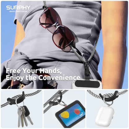 SURPHY Phone Lanyard Crossbody, Phone Strap Crossbody with 2 Tether Tabs - color: Black & White