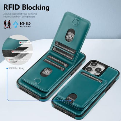 Shieldtop Compatible with MagSafe iPhone 12/12 Pro Wallet Case,Blue Green | 2 in 1 Detachable Magnetic,Credit Card Holder Slots,RFID Blocking,PU Leather,Kickstand,Flip Folio Phone Cover for Men & Women - color: Blue Green, size: iPhone 12/12 Pro 6.1"