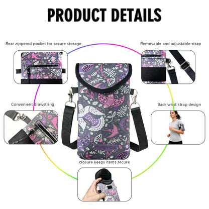 Neoprene Phone Sleeve Pouch Case Bag for Men Women w/Crossbody Strap/Neck Lanyard for iPhone 17/16/15/14 Pro Max, Samsung S25，Pixel 10 - color: Mauve Swallow