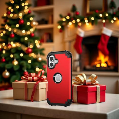 IDweel for iPhone 17 Case with Screen Protector, 3 in 1 Shockproof Slim Fit Hybrid Heavy Duty Hard PC Cover Soft Silicone Bumper Full Body Anti-Fingerprint Case, Red - color: Red