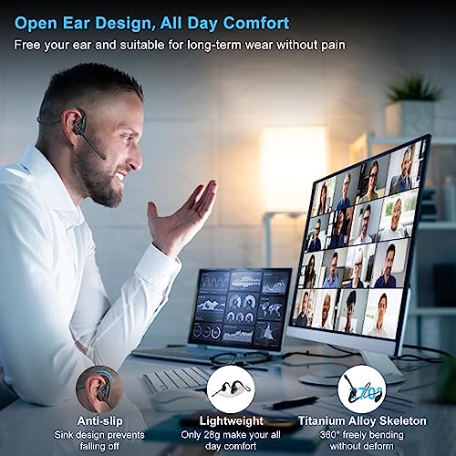 iDIGMALL Bluetooth Headset with Mic, Open Ear Headphones with Microphone - color: Cyan