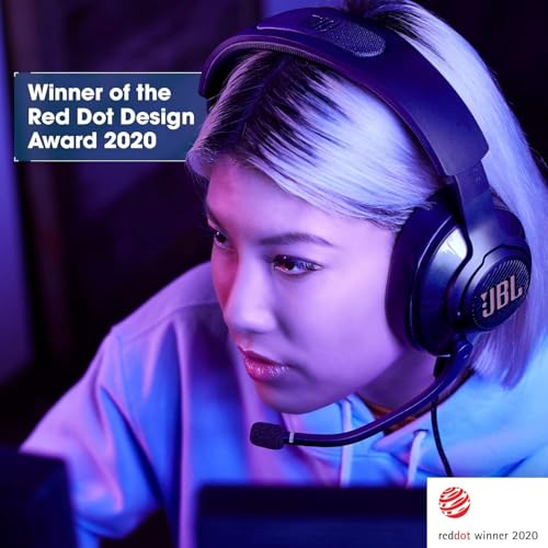 JBL Quantum 400 - Wired over-ear gaming headset with game-chat balance dial, JBL QuantumSURROUND and DTS, Voice focus directional flip-up mic and memory foam ear cushions (Black) - size: One Size