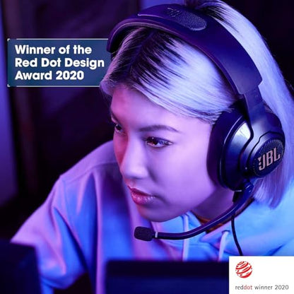 JBL Quantum 400 - Wired over-ear gaming headset with game-chat balance dial, JBL QuantumSURROUND and DTS, Voice focus directional flip-up mic and memory foam ear cushions (Black) - size: One Size
