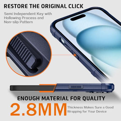 Rugged Shield 8ft Drop Proof TPU Thick Armor Tactical Protective Case Compatible with iPhone 15 (6.1 inches) - Navy Blue - color: Navy Blue, size: iPhone 15