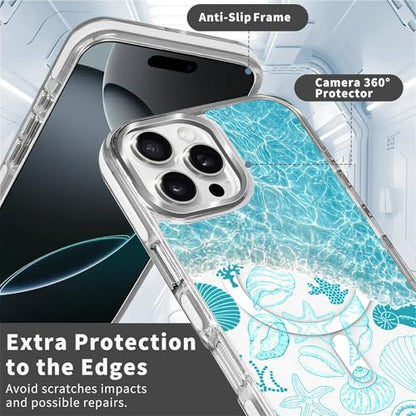 VisEnt Clear Case for iPhone 16 ProMax, Magnetic Phone Case, Transparent Slim Cover, Military Grade Protection, Shockproof, Anti-Yellowing, Scratch Resistant, Ocean Wave Shell - color: Ocean Wave Shell, size: Iphone 16 Pro Max