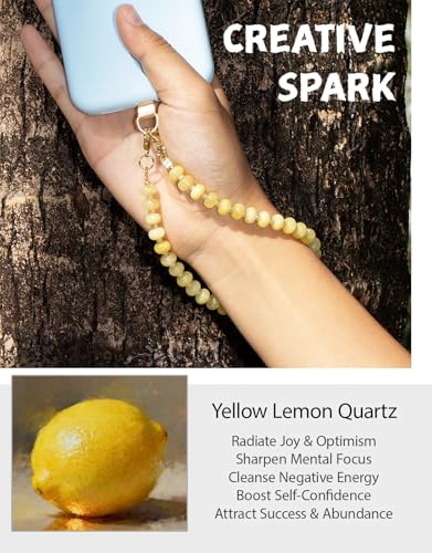 CH.yishi Beaded Phone Charm Wrist Strap with Tether Tab,Camera Lanyard - color: Yellow Lemon Quartz
