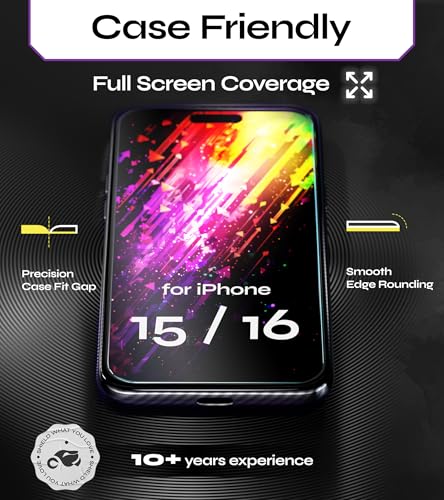 Defenslim for iPhone 15/16 Privacy Screen Protector (2Pack), Easy Auto-Dust & Align Install Kit, 6.1" Tempered Glass, 9H Hardness, Privacy Protection, Case Friendly, SpyShield