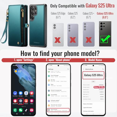 Defencase for Galaxy S25 Ultra Case Wallet Compatible with Magsafe, Green | Magnetic Detachable, RFID Bolcking Card Holder, Zipper Strap, PU Leather Drop-Proof Phone Cover for Samsung Galaxy S25 Ultra - color: (Detachable with Magsafe)-Blue Green