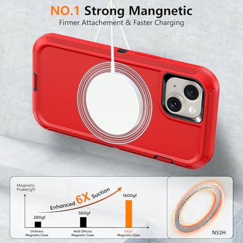 TUTUKII Magnetic for iPhone iPhone 15, 14 & 13 Case Red/Black | MagSafe Compatible, Rugged, Tough, Heavy Duty, Shockproof, Tri-Layer, 6.1-Inch, - color: Red/Black