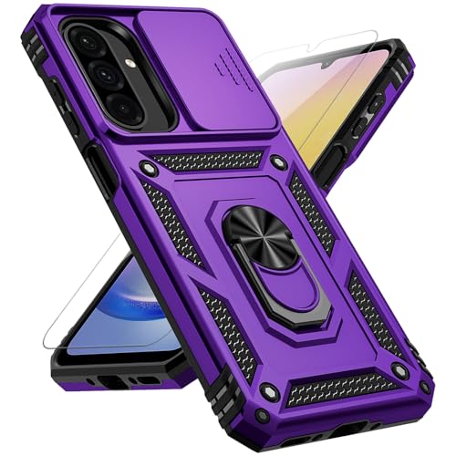 for Samsung Galaxy A17 / Galaxy A26 5G Case, with Slide Camera Cover HD Screen Protector [Military Grade Drop Tested] Ring Holder Kickstand Protective Phone Case for Samsung Galaxy A17, Purple - color: Purple w/ Slide Camera 2nd gen. Military Grade