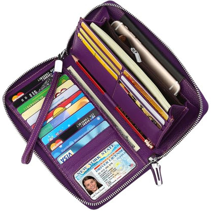 Small Compact Women Wallet RFID Blocking Genuine Leather Bifold Purse with ID Windows - color: 1- Pebbled Purple, size: one size