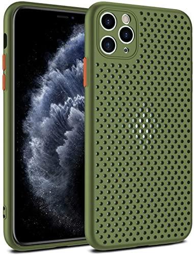 Heat Dissipation Phone Case, New Breathable Hollow Cellular Hole Heat Dissipation Case Full Back Camera Lens Protection Ultra Slim TPU Case Cover (Army Green, Compatible with iPhone 11) - color: Army Green, size: iPhone 11