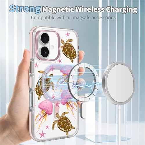 VisEnt Clear Case for iPhone 17, Magnetic Phone Case, Transparent Slim Cover, Military Grade Protection, Shockproof, Anti-Yellowing, Scratch Resistant, Pink Jellyfish Sea Turtle - color: Pink Jellyfish Sea Turtle, size: Iphone 17