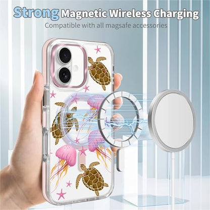 VisEnt Clear Case for iPhone 17, Magnetic Phone Case, Transparent Slim Cover, Military Grade Protection, Shockproof, Anti-Yellowing, Scratch Resistant, Pink Jellyfish Sea Turtle - color: Pink Jellyfish Sea Turtle, size: Iphone 17