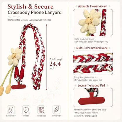Phone Lanyard Braided Strap For Women Universal Outdoor Phone Woven Strap For Travel Hiking - color: Red