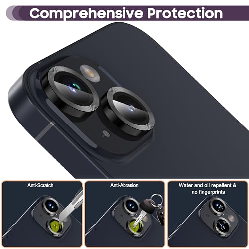 Suoman for iPhone 14 6.1 inch/iPhone 14 Plus 6.7 inch Camera Lens Protector, 9H Tempered Glass Film, [Does not Affect Night Shots] Metal Lens Protective Cover - Black - color: Black