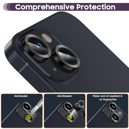 Suoman for iPhone 14 6.1 inch/iPhone 14 Plus 6.7 inch Camera Lens Protector, 9H Tempered Glass Film, [Does not Affect Night Shots] Metal Lens Protective Cover - Black - color: Black