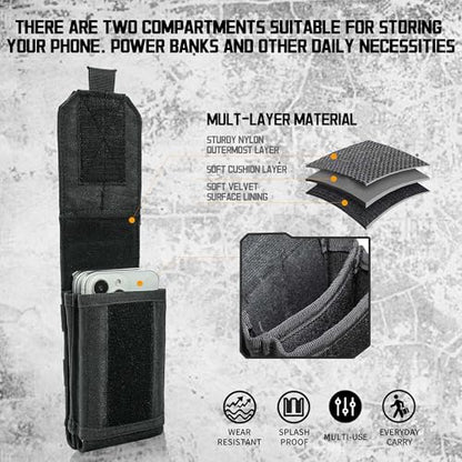 Molle Dual Phone Pouch, Upgrade Laser Cut Heavy Duty Waterproof Samll Tactical Cell Phone Holder with US Flag Patch for 4.7"-6.7" (DULA-Black) - color: DULA-BLACK