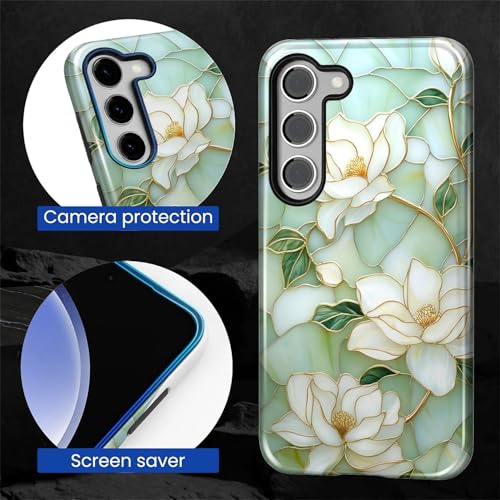 Case Compatible with Samsung Galaxy S23 Plus, Hybrid 2-Layer Hard Shell Protection Case, Shockproof Protective Tough Phone Cover, Blooming Cyan Flowers - color: Blooming Cyan Flowers, size: Samsung Galaxy S23 Plus