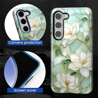 Case Compatible with Samsung Galaxy S23 Plus, Hybrid 2-Layer Hard Shell Protection Case, Shockproof Protective Tough Phone Cover, Blooming Cyan Flowers - color: Blooming Cyan Flowers, size: Samsung Galaxy S23 Plus