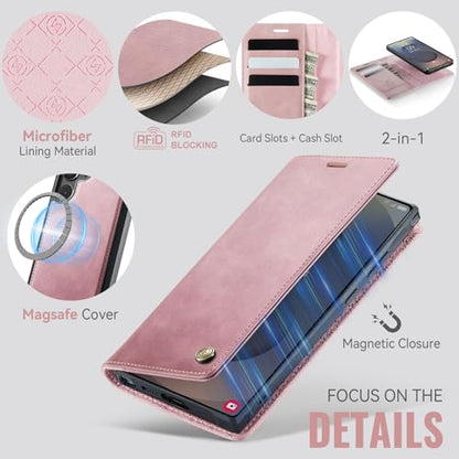 for Samsung Galaxy S26 Ultra 2in1 Detachable Wallet Case, Pink | Compatible with Magsafe, Magnetic, RFID Blocking Card Holder, Shockproof, Kickstand, Wireless Charging, PU Leather Flip Cover - color: (Detachable 2 in 1)-Pink, size: Galaxy S26 Ultra