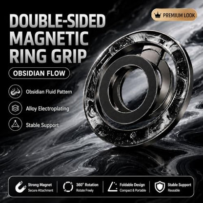 Double Magnetic 360 ° Rotate Cell Phone Ring for MagSafe, Magnetic Phone Grip, Phone Ring Holderwith Adjustable Kickstand for iPhone 17/16/15(Plus,Mini,Pro, Pro Max), Black - color: Black