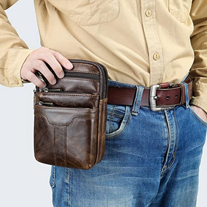 Cell Phone Shoulder Bag Leather Men, Waterproof Phone Waist Bag Messenger Bag Crossbody Purse with Belt Loop Wallet Case - color: Oil Coffee