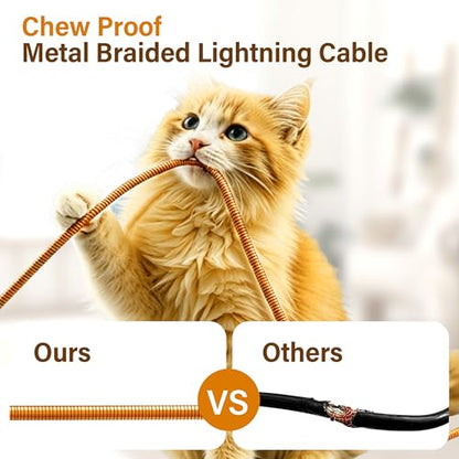6.6FT Chew Proof USB to Lightning Cable, Pet Proof iPhone Charging Cord, MFi Certified Fast Charging Lightning Cable, Metal Braided iPhone Charger Cable for iPhone 14/13/12/11/XS/XR, Orange
