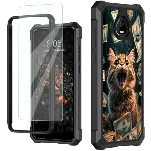 for Schok Volt Sv67q Sv67332 Case with Screen Protector, Military Grade Drop Protection, Dual Layer Hybrid Shockproof Protection TPU Phone Case for Schok Volt Sv67q, Excited Cat - color: Excited Cat