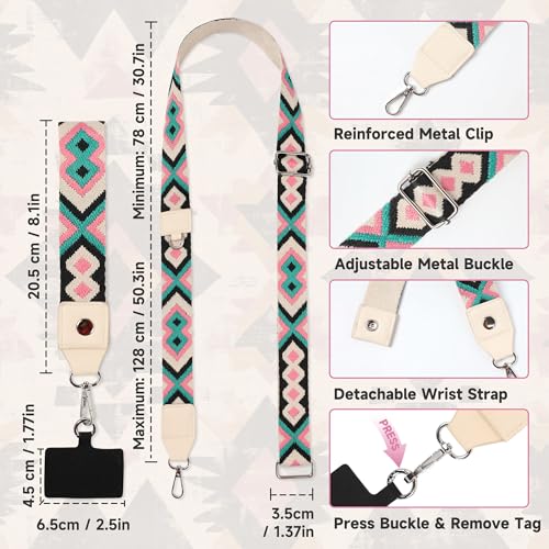 FUVLIFE Cell Phone Lanyard Crossbody, Clip and Go Phone Strap with Wallet - color: Bright Geometric