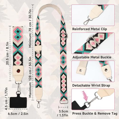 FUVLIFE Cell Phone Lanyard Crossbody, Clip and Go Phone Strap with Wallet - color: Bright Geometric