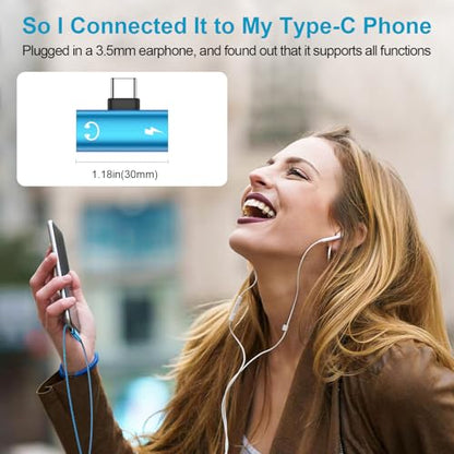 USB C to 3.5mm Headphone and Charger Adapter,2in1 USB C to Aux Jack Adapter - color: blue